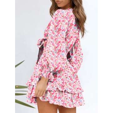 Dokotoo Summer Dresses Womens Casual Spring Summer Sexy V Neck Ruffle Elegant Long Lantern Sleeve Em...