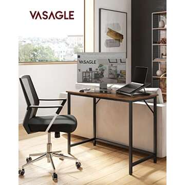VASAGLE ALINRU Computer Desk, 39.4-Inch Writing Desk, Home Office Small Study Workstation, Industrial Style PC Laptop Table, Simple Assembly, Steel Frame, Rustic Brown and Black ULWD41X