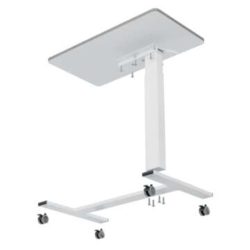 TigerDad Pneumatic Adjustable Overbed Table with Gas Spring Riser | Medical Adjustable Bed Side Table with Wheels | Portable Standing Desk for Laptop Computer