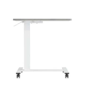 TigerDad Pneumatic Adjustable Overbed Table with Gas Spring Riser | Medical Adjustable Bed Side Table with Wheels | Portable Standing Desk for Laptop Computer