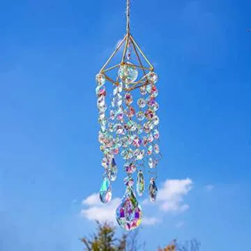HDCRYSTALGIFTS Crystal Suncatchers for Window Hanging Wind Chime Style Garden Sun Catchers with Crystals Rainbow Maker Indoor Outdoor Decor Handmade Gold Plated