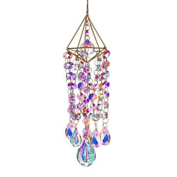 HDCRYSTALGIFTS Crystal Suncatchers for Window Hanging Wind Chime Style Garden Sun Catchers with Crystals Rainbow Maker Indoor Outdoor Decor Handmade Gold Plated