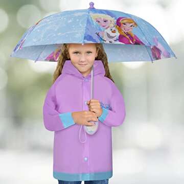 Disney girls Frozen Kids Umbrella and Slicker, Elsa and Anna Rainwear Set for age 2-7 Umbrella, Ligh...