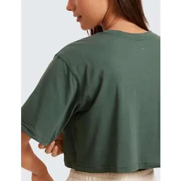 CRZ YOGA Women's Pima Cotton Workout Crop Tops Short Sleeve Yoga Shirts Casual Athletic Running T-Shirts Grey Olive Medium