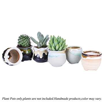 2.5 Inch Ceramic Planters,Flowing Glaze Succulent Planters Cactus Flower Plant Pot/Container Mini Succulent Plant Pots Black White Base Serial 6pcs in Set Plants Not Included