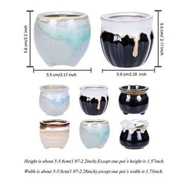 2.5 Inch Ceramic Planters,Flowing Glaze Succulent Planters Cactus Flower Plant Pot/Container Mini Succulent Plant Pots Black White Base Serial 6pcs in Set Plants Not Included