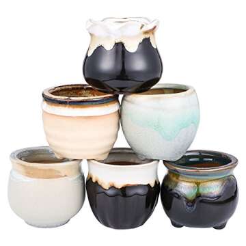 2.5 Inch Ceramic Planters,Flowing Glaze Succulent Planters Cactus Flower Plant Pot/Container Mini Succulent Plant Pots Black White Base Serial 6pcs in Set Plants Not Included