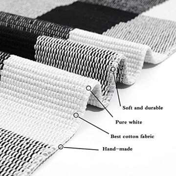 SEEKSEE Cotton Buffalo Plaid Rug 27.5"x43" Black and White Checked Rug Washable Doormats Indoor Outdoor Rugs for Layered Front Door Mats, Porch, Kitchen, Farmhouse, Entryway