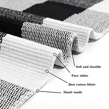 SEEKSEE Cotton Buffalo Plaid Rug 27.5"x43" Black and White Checked Rug Washable Doormats Indoor Outdoor Rugs for Layered Front Door Mats, Porch, Kitchen, Farmhouse, Entryway