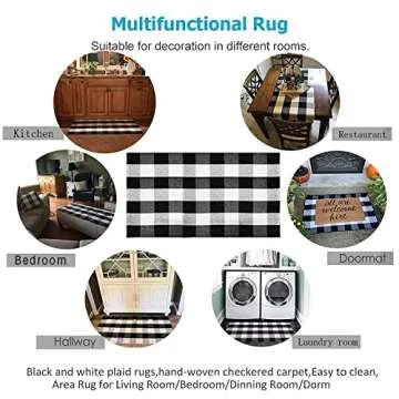 SEEKSEE Cotton Buffalo Plaid Rug 27.5"x43" Black and White Checked Rug Washable Doormats Indoor Outdoor Rugs for Layered Front Door Mats, Porch, Kitchen, Farmhouse, Entryway