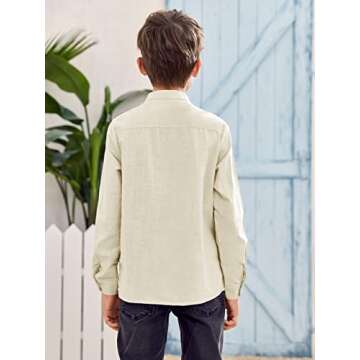 Inorin Beige Boys Linen Button Up Henley Shirt