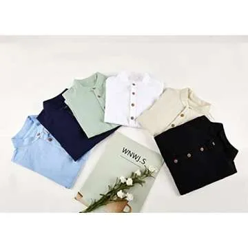 Inorin Beige Boys Linen Button Up Henley Shirt