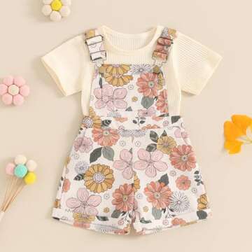 Lucikamy Toddler Baby Girls Summer Outfit - Cute Beige Top & Flower Shorts Set