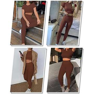 PINKSAVIOR Workout Sets for Women Two Piece Outfits Seamless High Waist Leggings Yoga Crop Tops Athletic Sports Gym Sets(P005M-Coffe
