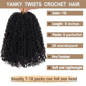 COOKOO 8 Bundles/Lot Bohemian Yanky Twist Crochet Braids Hair 8 Inch Natural Black Pre-Twisted Croch...