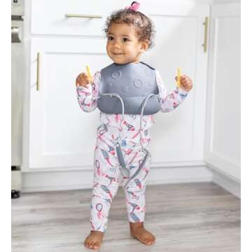 Busy Baby Bungee Bib – Adjustable Silicone Bib with Pocket & Tether System for Mess-Free Meals wit...