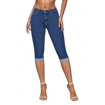 Hybrid & Company Women's Stretchy Slim Fit Denim Capri Jeans Q22884 MEDIUM BLU 1