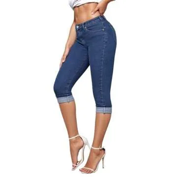 Hybrid & Company Women's Stretchy Slim Fit Denim Capri Jeans Q22884 MEDIUM BLU 1
