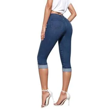 Hybrid & Company Women's Stretchy Slim Fit Denim Capri Jeans Q22884 MEDIUM BLU 1