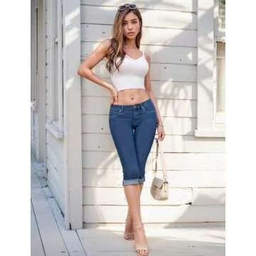 Hybrid & Company Women's Stretchy Slim Fit Denim Capri Jeans Q22884 MEDIUM BLU 1