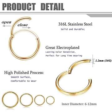 FIBO STEEL 8 Pcs 16g Cartilage Hoop Earrings Set