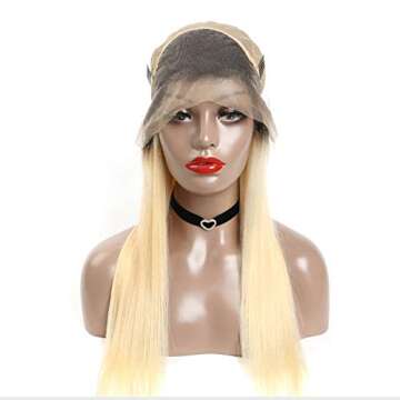 Smartinnov Ombre Human Hair Wigs Bleach Blonde Lace Front with Dart Root 18nches Long Straight with Baby Hair for Women Deep Part 13x4 Lace Front 150% Density Remy Hair #1b/613 (Could be Restyled)