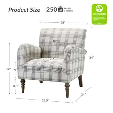 HULALA HOME Modern Accent Chair with Arms and Wooden Legs - Comfy Upholstered Armchair for Living Ro...