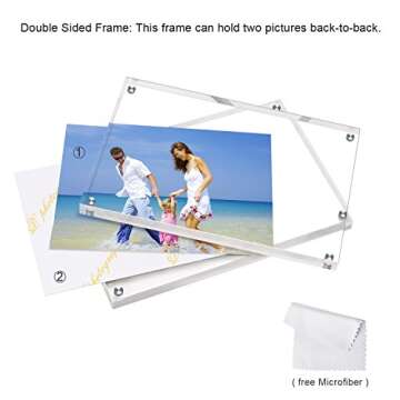 AMEITECH Acrylic Picture Frames, 4x6'' Clear Double Sided Block Set, Desktop Frameless Magnetic Photo Frame (2 Pack)