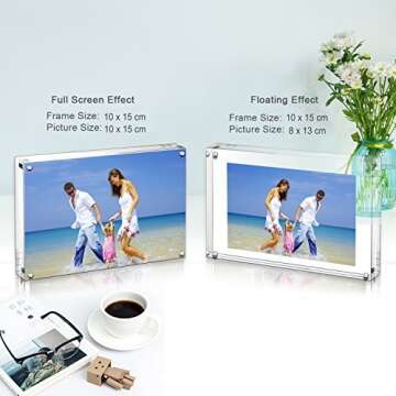 AMEITECH Acrylic Picture Frames, 4x6'' Clear Double Sided Block Set, Desktop Frameless Magnetic Photo Frame (2 Pack)