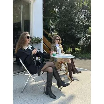 MUCCCUTE Black Knee High Boots for Women - Square Toe Chunky Block Heel Boots with Side Zipper Pull On PU Tall Boots US Size 8