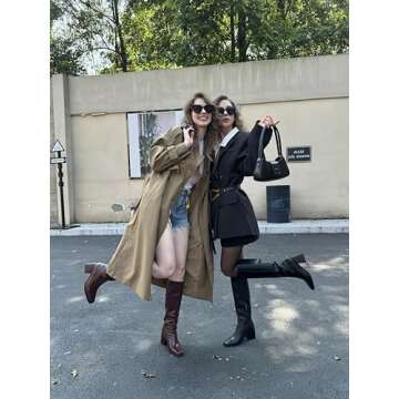 MUCCCUTE Black Knee High Boots for Women - Square Toe Chunky Block Heel Boots with Side Zipper Pull On PU Tall Boots US Size 8