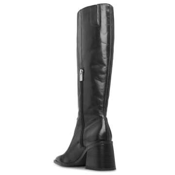 MUCCCUTE Black Knee High Boots for Women - Square Toe Chunky Block Heel Boots with Side Zipper Pull On PU Tall Boots US Size 8