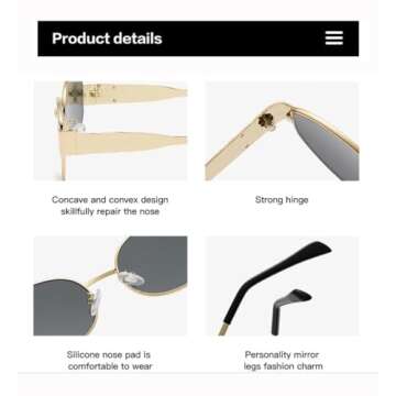 BAODAREN Trendy Retro Oval Sunglasses for Women Men Small Metal Frame Sun Glasses Ladies Shades BS1200 (Gold/Grey)