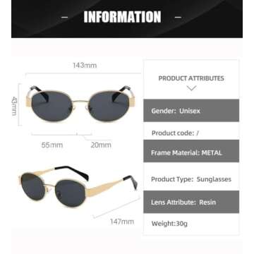 BAODAREN Trendy Retro Oval Sunglasses for Women Men Small Metal Frame Sun Glasses Ladies Shades BS1200 (Gold/Grey)