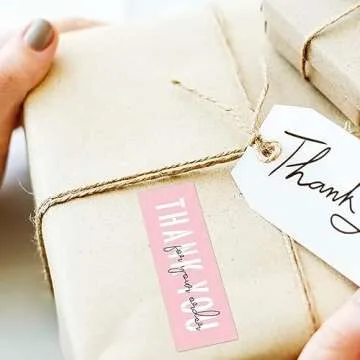 OMGREI 1x3 Inch Thank You for Your Order Stickers, Pink Thank You Stickers Small Business, Packaging for Small Business, Order, Decoration, Gifts, 2Roll with 240 Labels (Pink 01)