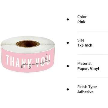 OMGREI 1x3 Inch Thank You for Your Order Stickers, Pink Thank You Stickers Small Business, Packaging for Small Business, Order, Decoration, Gifts, 2Roll with 240 Labels (Pink 01)