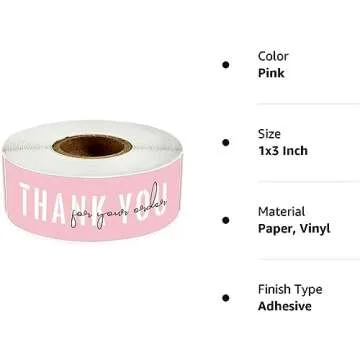 OMGREI 1x3 Inch Thank You for Your Order Stickers, Pink Thank You Stickers Small Business, Packaging for Small Business, Order, Decoration, Gifts, 2Roll with 240 Labels (Pink 01)