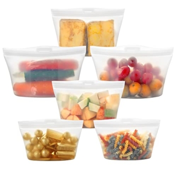 SPLF 6 Pack Silicone Reusable Food Storage Bags, BPA Free Meal Prep Containers, Eco-Friendly Ziplock...