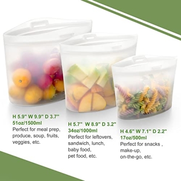 SPLF Reusable Silicone Food Storage Bags 6-Pack