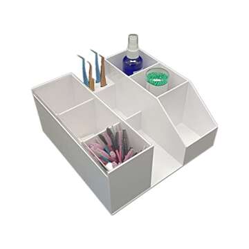 Eyelash Beauty Organizer, Acrylic Eyelash Grafting Tool Storage Beauty Tool W/Tweezers Holder Display Boxes for Home Eyelash Salon (White)