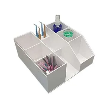Eyelash Beauty Organizer, Acrylic Eyelash Grafting Tool Storage Beauty Tool W/Tweezers Holder Display Boxes for Home Eyelash Salon (White)