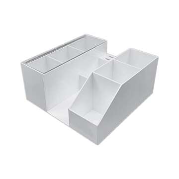 Eyelash Beauty Organizer, Acrylic Eyelash Grafting Tool Storage Beauty Tool W/Tweezers Holder Display Boxes for Home Eyelash Salon (White)