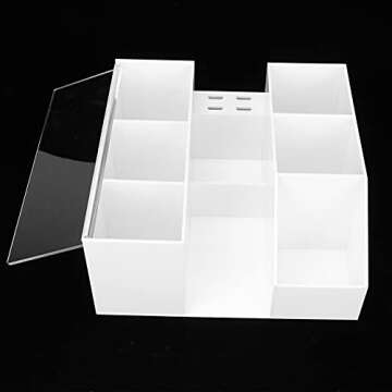 Eyelash Beauty Organizer, Acrylic Eyelash Grafting Tool Storage Beauty Tool W/Tweezers Holder Display Boxes for Home Eyelash Salon (White)