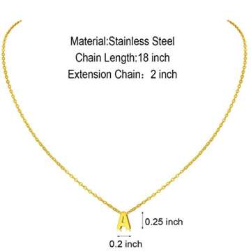 MOMOL Tiny Initial Necklace 18K Gold Plated Small Letter A Necklace Personalized Name Necklace for Women