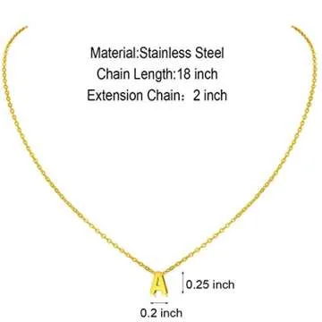 MOMOL Tiny Initial Necklace 18K Gold Plated Small Letter A Necklace Personalized Name Necklace for Women
