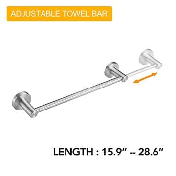 BESy Adjustable 15.9 to 28.6 Inch Single Bath Towel Bar for Bathroom SUS304 Stainless Steel Towel Ho...