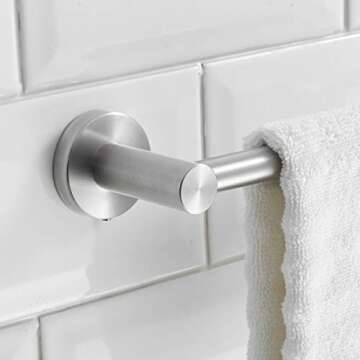 BESy Adjustable 15.9 to 28.6 Inch Single Bath Towel Bar for Bathroom SUS304 Stainless Steel Towel Holder, Wall Mount with Screws Hand Towel Bar Rod Hotel Style, Brushed Nickel