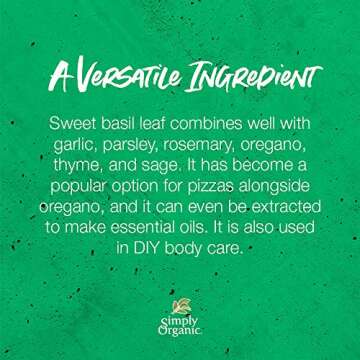 Simply Organic Sweet Basil Leaf, Cut & Sifted, Certified Organic | 0.54 oz | Pack of 2 | Ocimum basilicum