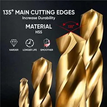 amoolo Hex Shank Drill Bit Set (13Pcs Set+3 Pcs Free), Premium 4341 HSS Titanium Impact Hex Drill Bits for Wood, Steel, Metal, Plastic, Quick Change Design (1/16 -1/4 )