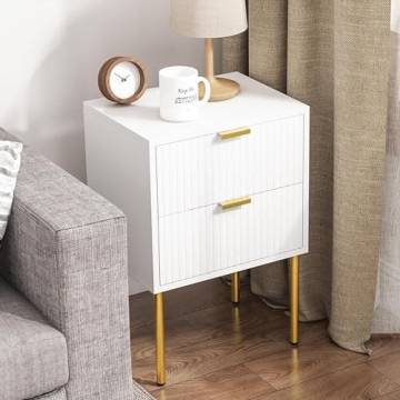 Elegant 2-Drawer Nightstand with Gold Frame